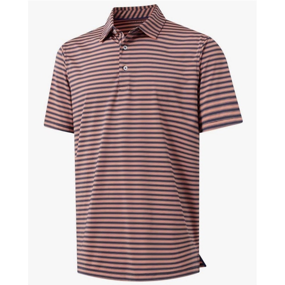 MAELREG Performance‎ Polo Golf Shirt Orange and Blue Striped XL New